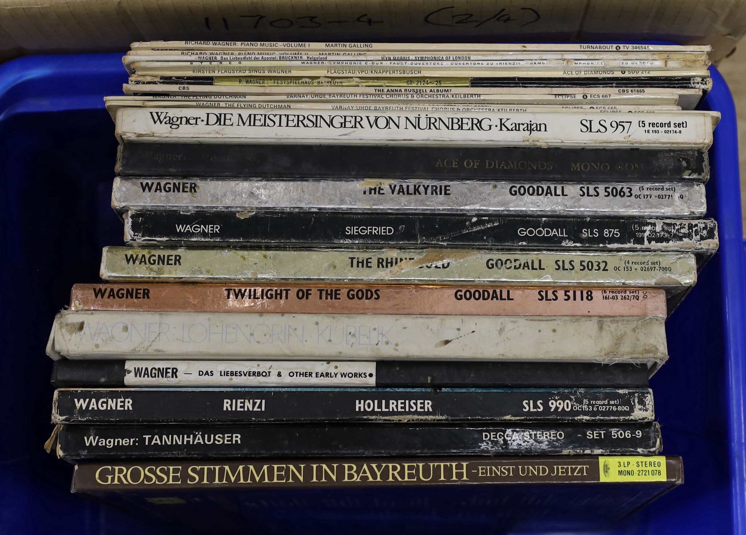 A collection of classical music and opera LPs, including thirty-eight box sets with a number of Wagner operas, recordings from Bayreuth, etc. other composers include Elgar, Bach, Bartok, Bruckner, Shostakovich, Delius, e